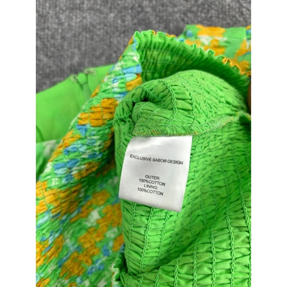 Sabo Australia Blouse Women's Small Green Puff Sleeve Cropped 100% Cotton - Picture 7 of 8
